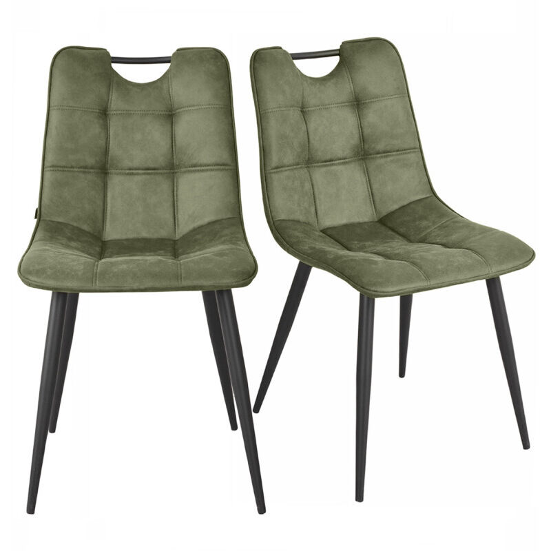 Meubletmoi - Lot 2 chaises tissu vert vintage avec poignée et pieds noirs - muse 2