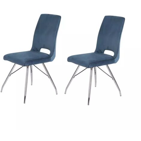 Lot 2 chaises velours bleu marine pieds métal chromé - BELLA