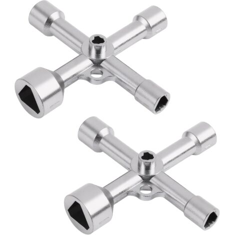 Lot 2 clés triangulaires 4 voies - 5 tailles 7/10/12/13/18mm - Pour compteur EDF, gaz, eau, poubelle - Alliage zinc