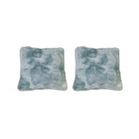 Lot 2 coussins carré 40 cm bleu fausse fourrure ultra douce - CALINOU