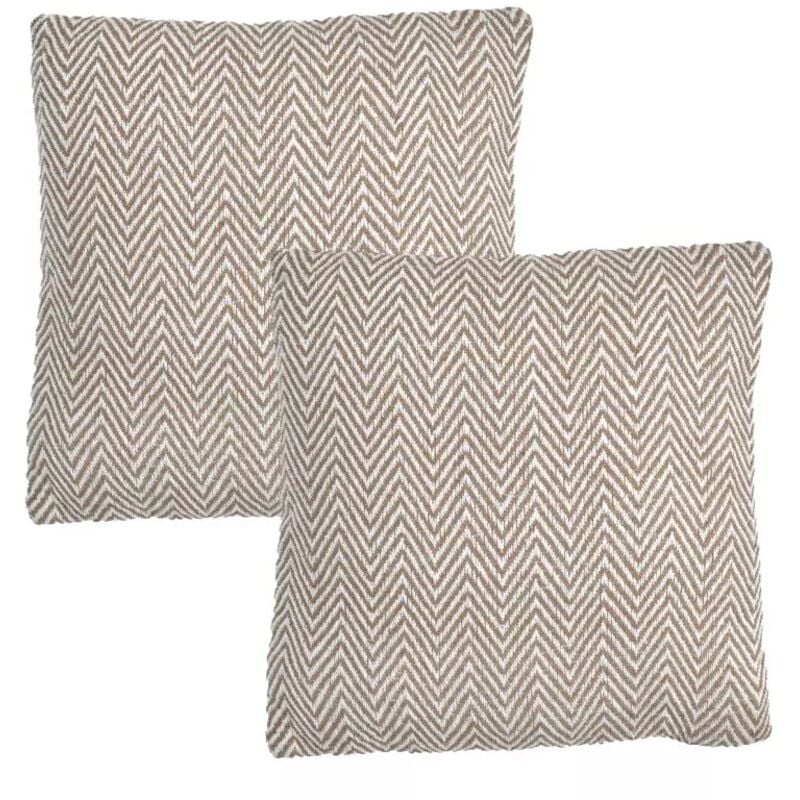 Lot 2 coussins carrés 40 x 40 cm coton brodé de chevrons beige - glint