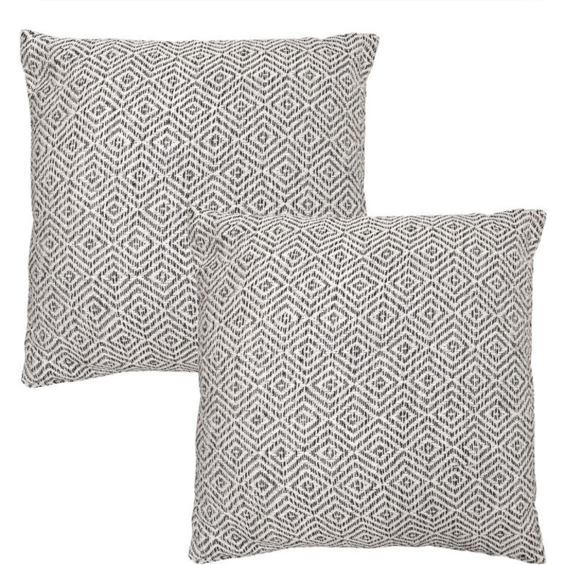 Lot 2 coussins carrés 40 x 40 cm coton brodé de losanges noirs - ember