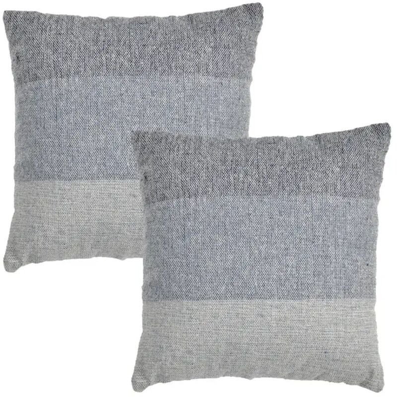Meubletmoi - Lot 2 coussins carrés 40 x 40 cm coton brodé dégradé de bleu - abyss