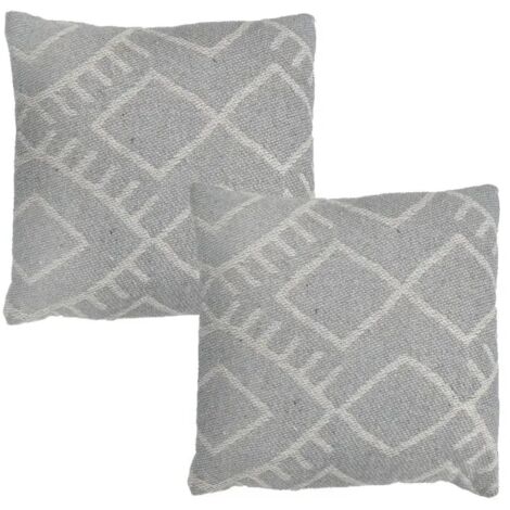 Lot 2 coussins carrés 40 x 40 cm coton brodé motif tribal gris - FLARE