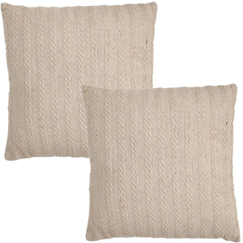 Meubletmoi - Lot 2 coussins carrés 40 x 40 cm en coton brodé lignes beige – twinkle