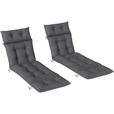 Lot 2 coussins chaise longue bain soleil épais confortable 6 attaches 190x56x10 cm gris foncé