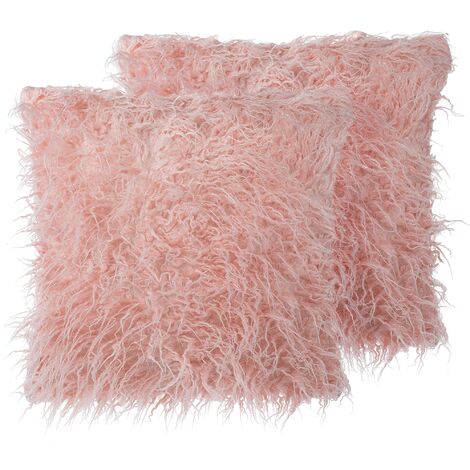 Coussin imitation fourrure 'Groenland' rose/blanc 45x45cm - L