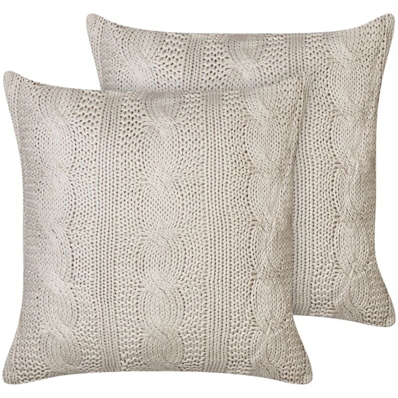 Beliani - Lot 2 Coussins Décoratifs Tricotés 45 x 45 cm en Coton Taupe Constylis