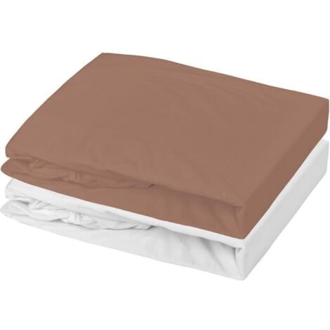Lot 2 draps-housses extensibles coton pour lit bébé Marron Brun 70x140x17 cm