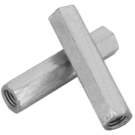 Lot 2 écrous hexagonaux longs M10x60mm  Acier zingué  Pour fixation traversante  Assemblage bois et métal