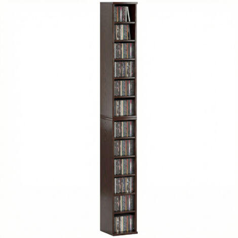 Lot 2 étagères colonnes armoire rangement CD-DVD 12 compartiments 21x22,5x88,5 cm capacité 204 CD marron