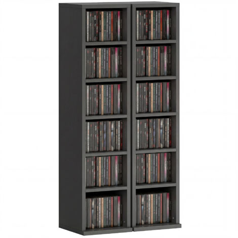 Lot 2 étagères colonnes armoire rangement CD-DVD 12 compartiments 21x22,5x88,5 cm capacité 204 CD noir