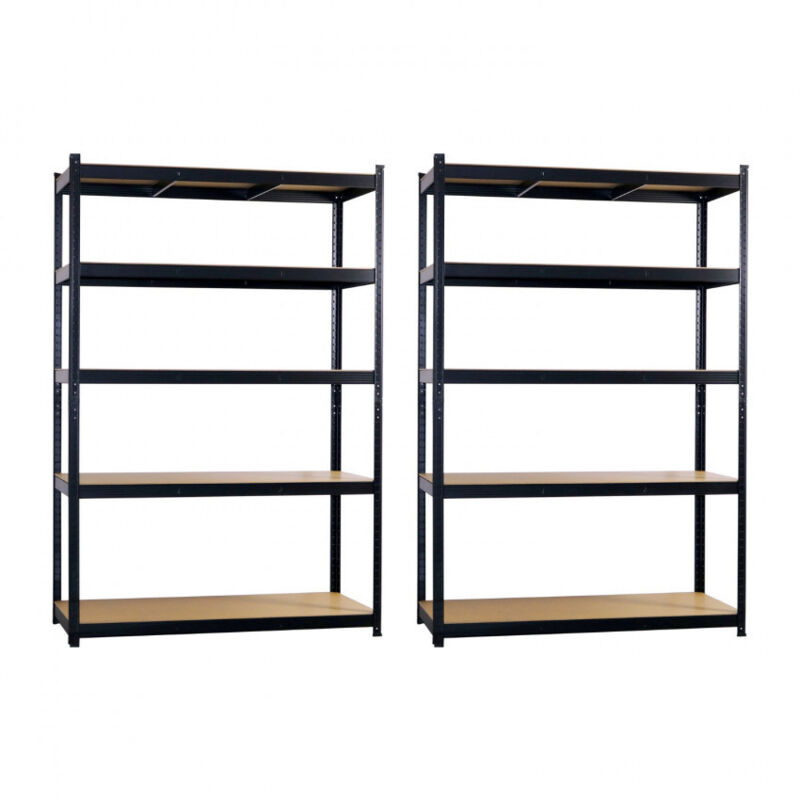 Lot 2 étagères modulaires noires avec 5 étagères réglables 180x120x60cm 1250Kg 7house