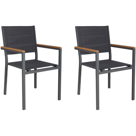 Lot 2 fauteuils d'extérieur en textilène matelassé et aluminium gris