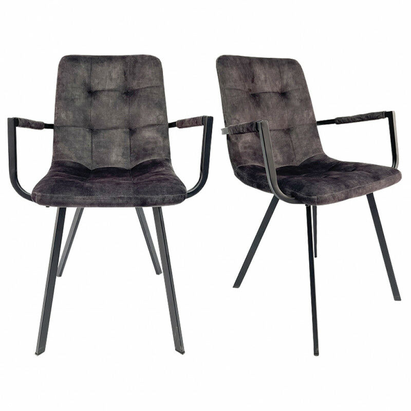 Lot 2 fauteuils en velours anthracite et piètement métal noir - NAMI - Gris anthracite