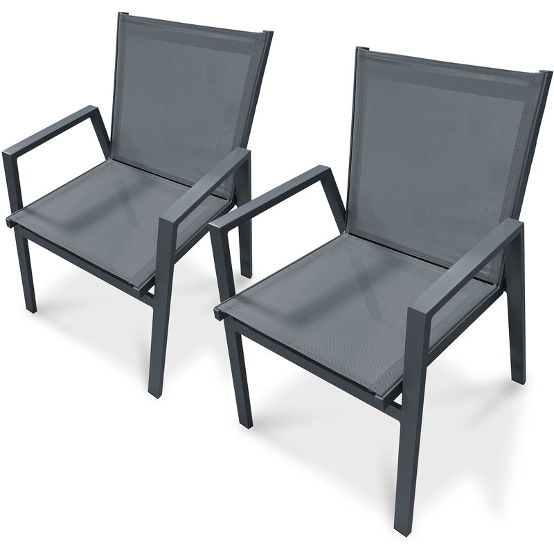 Floride - Lot de 2 fauteuils de jardin empilables en aluminium gris anthracite Dcb Garden Gris anthracite