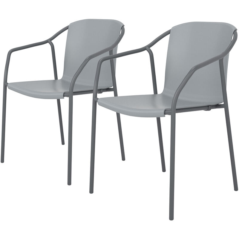 Rod - Lot de 2 fauteuils de jardin en alu laqué et polypropylène bleu gris Ezpeleta