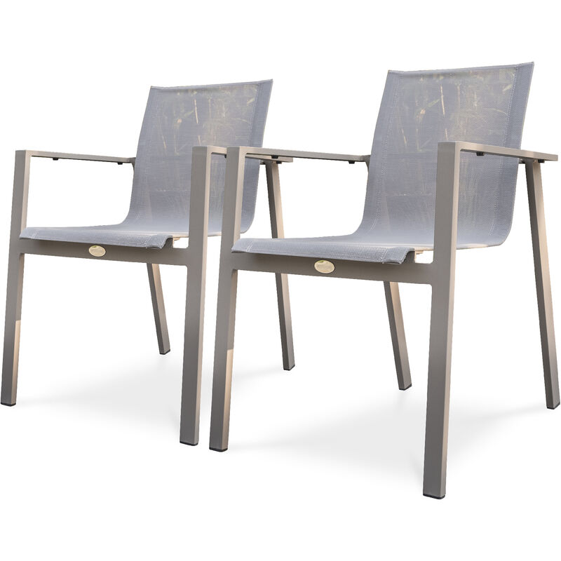 Zahara - Lot de 2 fauteuils de jardin en aluminium et toile plastifiée taupe Dcb Garden Taupe