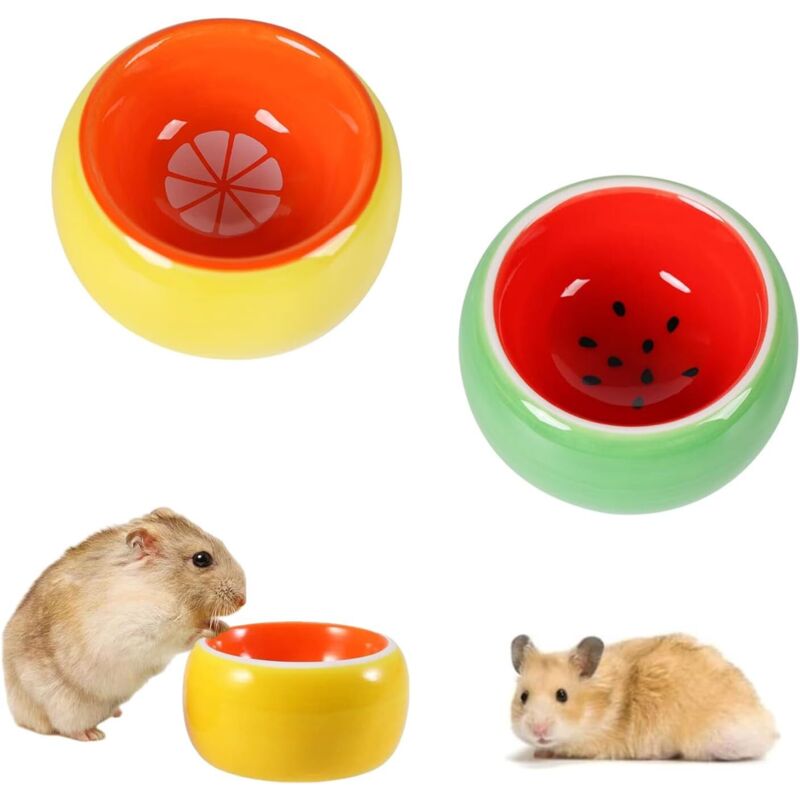 Lot 2 gamelles céramique orange pour hamster/hérisson/rats/souris, eau/nourriture