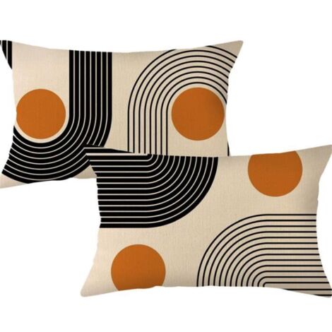 Lot 2 Housses de Coussin Rectangulaire Style Simple 30 cm x 50 cm en Lin Motif Géométrique Abstrait
