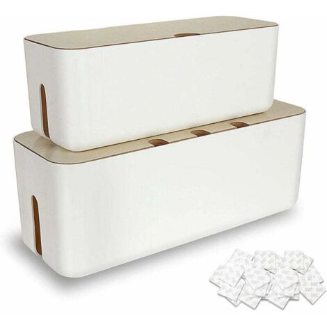 Lot 2 Kabel-Versteckbox, große Kabel-Aufbewahrungsbox aus ABS-Kunststoff mit Holzdeckel, große und kleine Steckdosenleisten-Versteckbox für die Organisation und den Schutz von Kabeln und Steckdosenlei