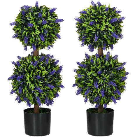 Lot 2 lavandes artificielles 70 cm avec pot - Résistant UV - Pour salon, jardin, terrasse - Déco fleurie - Plastique réaliste - Idéale pour balcon