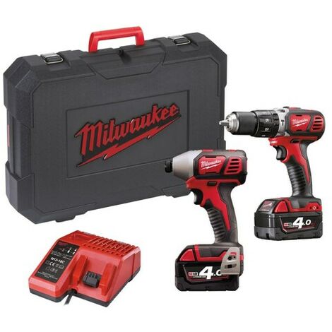 Lot 2 machines MILWAUKEE M18BPP2C-402C 18V 4.0Ah - Perceuse à percussion + Visseuse à chocs - 4933443552