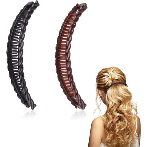 Lot 2 pinces cheveux banane noires/marron, queue de poisson épais/fins femmes/filles