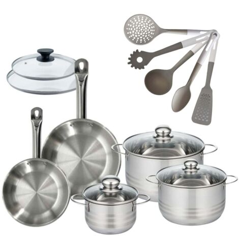 Lot 2 Poêles 20/24cm Fackelmann Eterna avec 3 Faitouts 16/20/24cm et 5 ustensiles