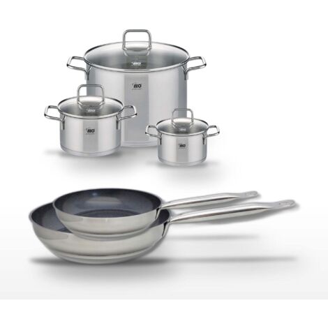 Lot 2 Poêles 24/28 cm & 3 Faitouts 16/20/26 cm Elo Profi Therm Platinum