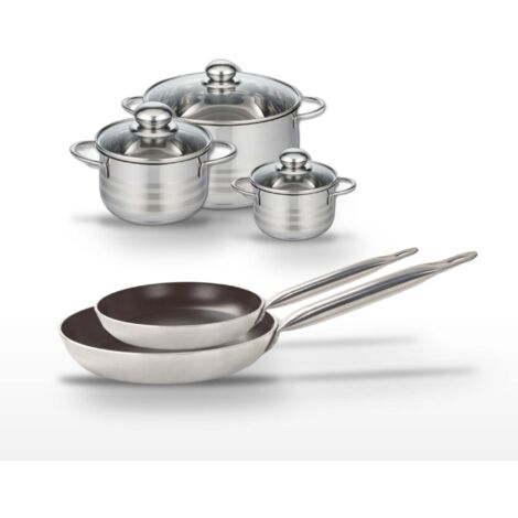 Lot 2 Poêles 24/28 cm et 3 Faitouts 12/16/24 cm Elo Bistro Line