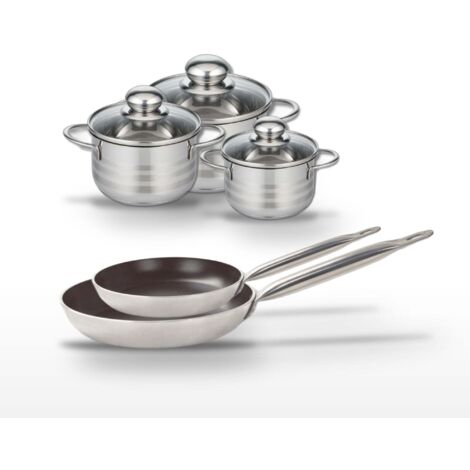 Lot 2 Poêles 24/28cm et 3 Faitouts 12/14/16cm Elo Bistro Line