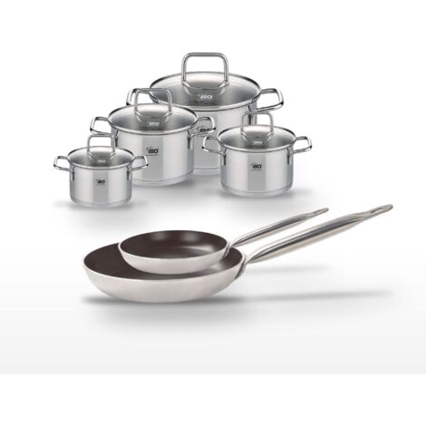 Lot 2 Poêles 24/32 cm avec revêtement céramique sans PFAS et 4 Faitouts 12/14/16/20 cm Elo Bistro Line Citrin