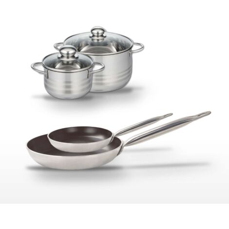 Lot 2 Poêles 24/32cm & 2 Faitouts 16/24cm Elo Bistro Line