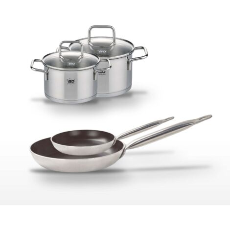 Lot 2 Poêles 24/32cm avec revêtement céramique sans PFAS & 2 Faitouts 14/16cm Elo Bistro Line Citrin