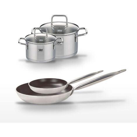 Lot 2 Poêles 24/32cm avec revêtement céramique sans PFAS et 2 Faitouts 16/20cm Elo Bistro Line Citrin