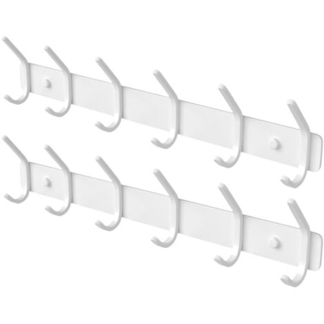 Lot 2 porte-manteaux muraux blanc mat 6 crochets, aluminium résistant, double capacité