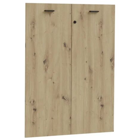 Lot 2 portes de bibliothèque décor chêne rustique et serrure - MANOLO