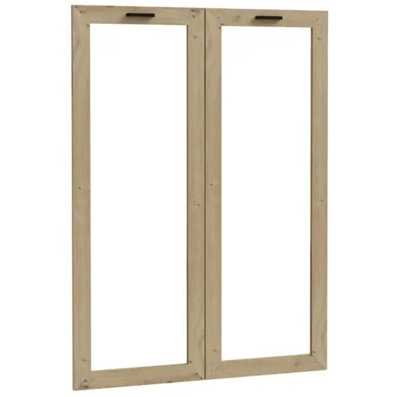 Meubletmoi - Lot 2 portes vitrées pour bibliothèque décor chêne rustique - manolo