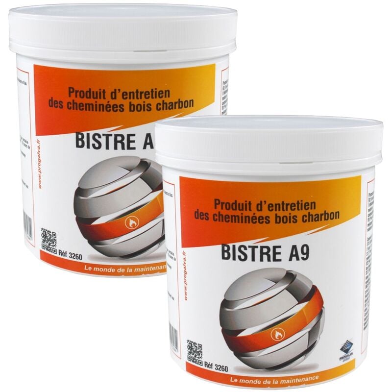 Progalva - Lot 2 pots de 1kg bistre A9 - Produit entretien de cheminée Bois/Charbon