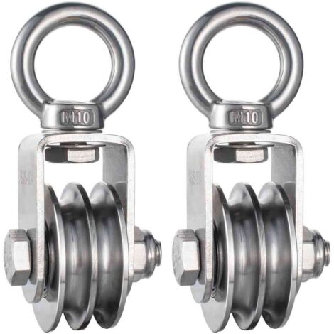 Lot 2 poulies doubles – inox – corde 8 mm – charge 500 kg – 2 roulements billes