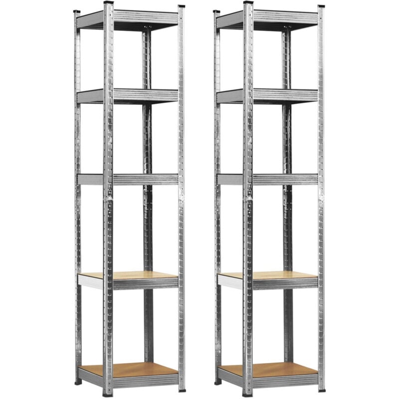 Lot 2 Rayonnages modulaires avec 5 étagères réglables 180x40x40cm 175Kg O91
