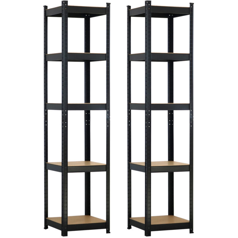Lot 2 Rayonnages modulaires avec 5 étagères réglables 180x40x40cm 175Kg O91