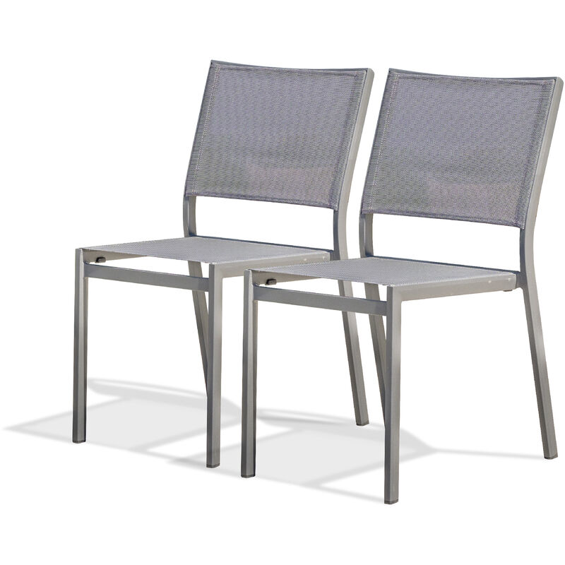 Stockholm - Lot de 2 chaises de jardin en aluminium et toile plastifiée grise Dcb Garden