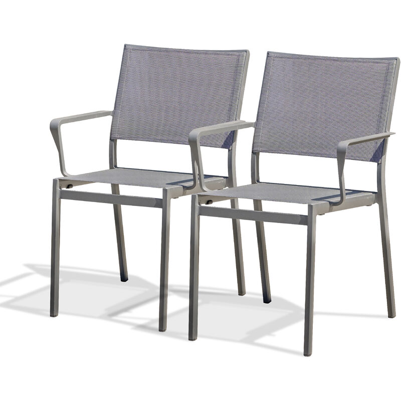 Stockholm - Lot de 2 fauteuils de jardin en aluminium et toile plastifiée grise Dcb Garden Gris anthracite