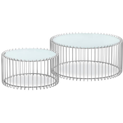 Lot 2 Tables Basses "Universe" 85cm Blanc & Gris