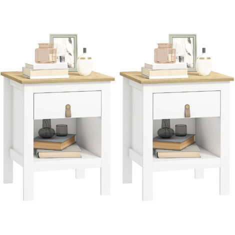 Lot 2 tables de nuit blanches 45x40x55 cm avec tiroir et étagère ouverte, chevet rangement moderne pour chambre.