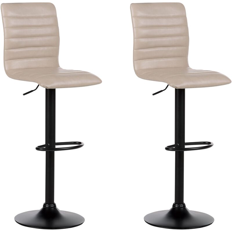 Beliani - Lot 2 Tabourets Bar Comptoir de Cuisine Pivotants Hauteur Réglable en Cuir pu Beige Clair Lucerne ii