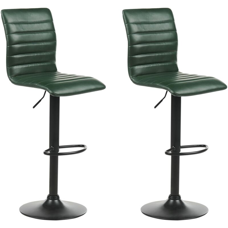 Beliani - Lot 2 Tabourets Bar Comptoir de Cuisine Pivotants Hauteur Réglable en Cuir pu Vert Lucerne ii