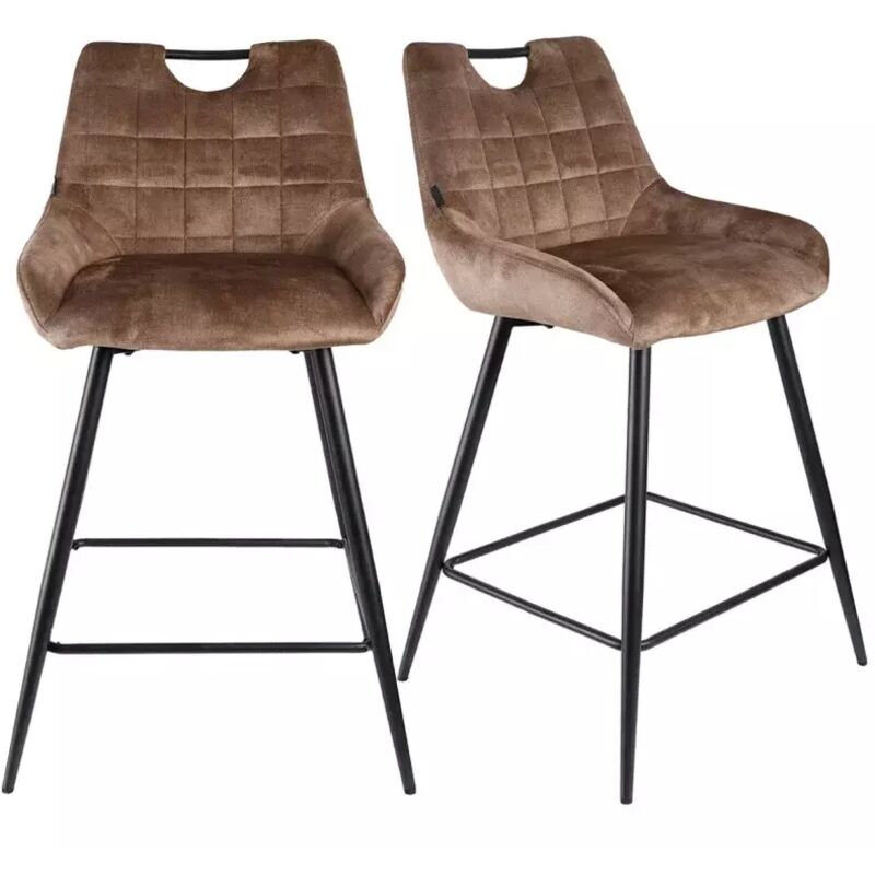 Meubletmoi - Lot 2 tabourets de bar en velours marron avec pied métal noir - brandy